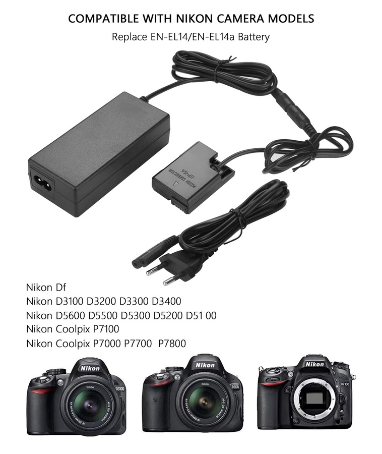 Nikon Dummy-Batterie-Set EN-EL14 Ersatz mit EP-5A Netzteilanschluss und EH-5 AC-Adapter in Schwarz - Bild 6
