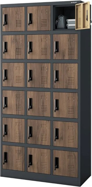 JAN NOWAK Schließfachschrank KAROL mit 18 Fächern, Anthrazit-Braun, H x B x T: 185 x 90 x 40 cm - Bild 1