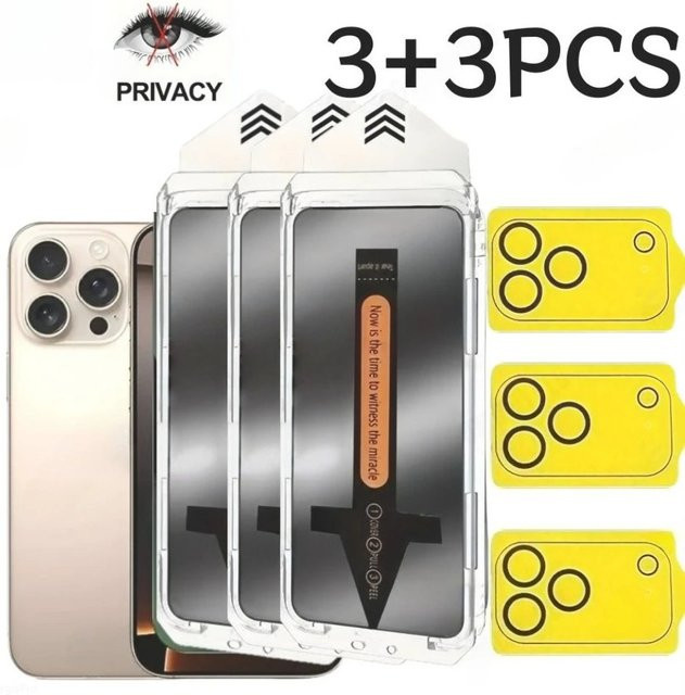 3er-Set Privatsphäre-Displayschutz aus gehärtetem Glas und Objektiv-Protektoren für Apple iPhone, transparent, Full Coverage 3D - Bild 1