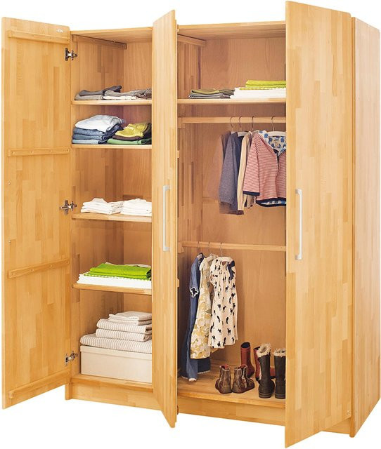 Pinolino Kleiderschrank Natura groß 3-türig aus Buche, Natur/Braun, mit Soft-Close-Technik, B/T/H: 141 x 63 x 182 cm - Bild 1