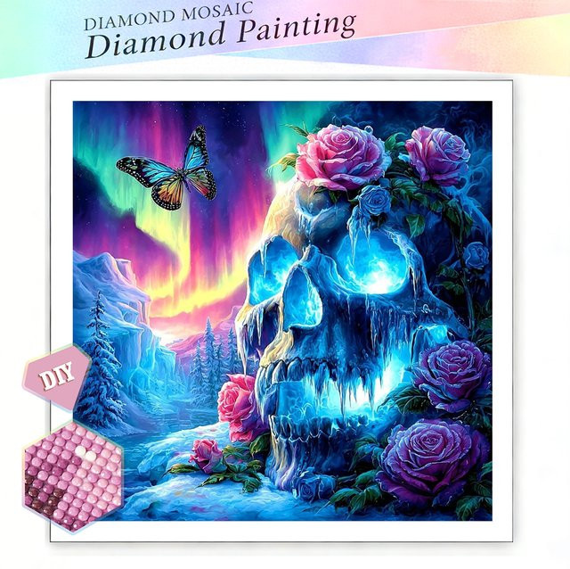 EverShine DIY Diamant-Mosaik Set Totenkopf mit Rose und Schmetterling, 5D Vollbohr-Stickerei in Multicolour, B/H: 20 x 20 cm - Bild 1