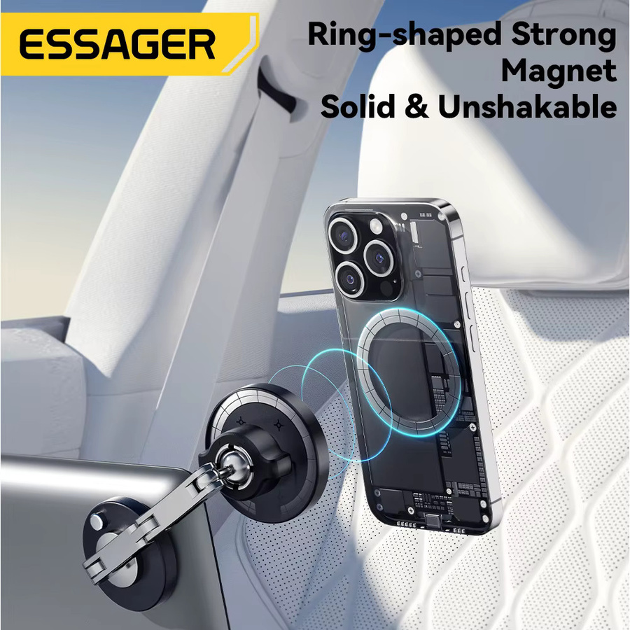 Essager Magnetischer kabelloser Autotelefonhalter 15 W, teleskopierbar mit 360-Grad-Halterung, Schwarz, Universal-Halterung für iPhone und Samsung - Bild 3