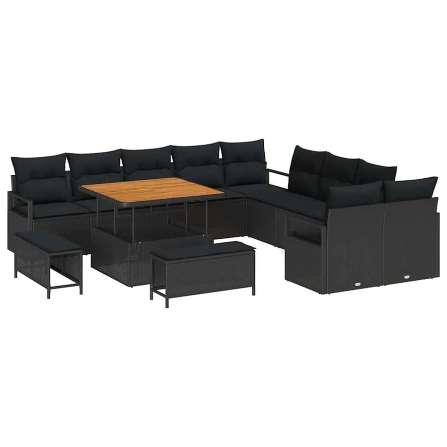 vidaXL Garten-Sofa-Set mit Kissen und integriertem Stauraum, 13-teiliges Lounge-Set in Schwarz mit Polsterung und Metallrahmen für Garten und Terrasse - Bild 2