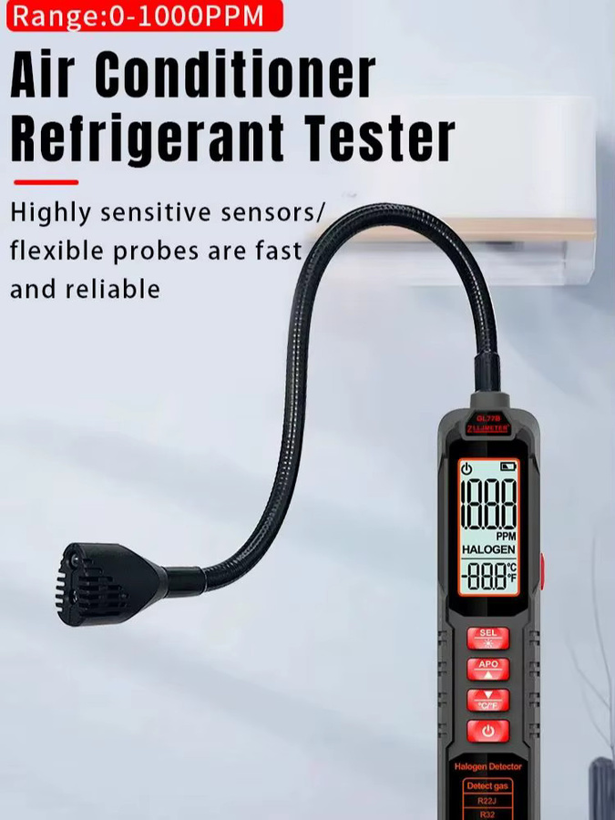 TIANSIQI Kältemittel-Gas-Lecksucher ZL77 für Klimaanlagen und HVAC, Messbereich 0–1000 ppm, kompatibel mit CFC, HFC, HCFC, HC und HFO - Bild 5