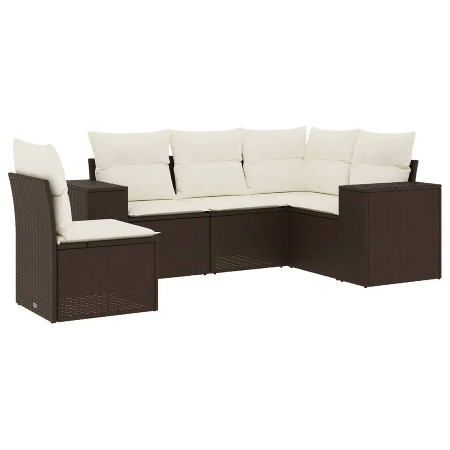 vidaXL 5-tlg. Garten-Sofagarnitur in L-Form aus Polyrattan mit Kissen, Braun - Bild 2