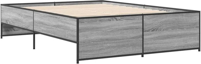 vidaXL Bettgestell im Industrial Design aus Holzwerkstoff und Metall, Farbe Grau Sonoma, B/T/H: 120 x 200 x 40,5 cm - Bild 1