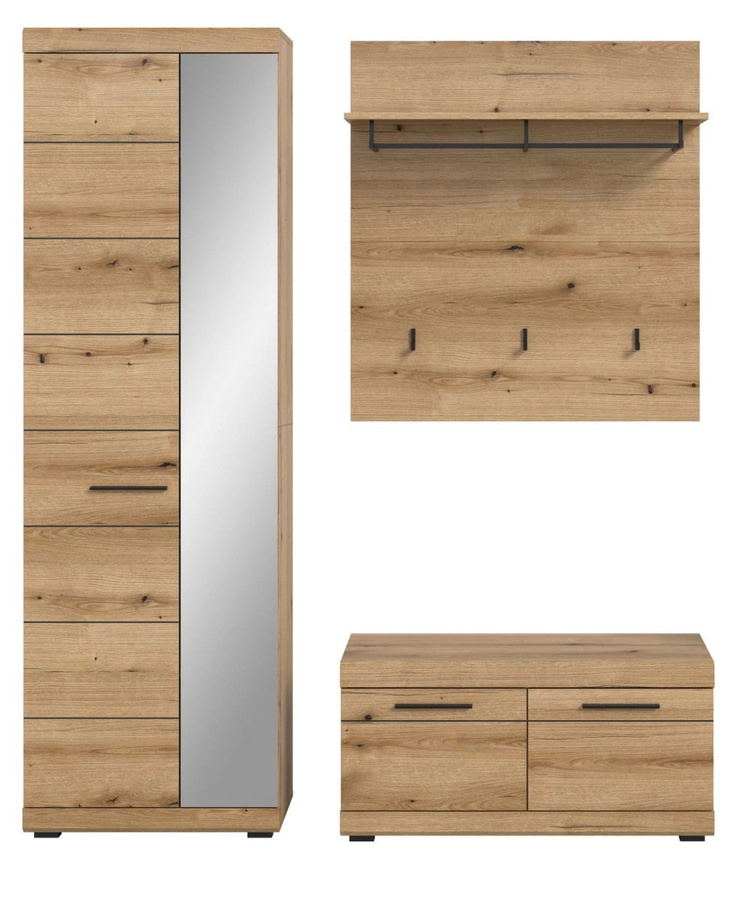 3-tlg. Garderoben-Set Shawn von Inn.Furn in Evok Eiche, modern mit Schuhschrank, Bank und Paneel, Höhe: 167 cm, Breite: 197 cm, Tiefe: 40 cm - Bild 2
