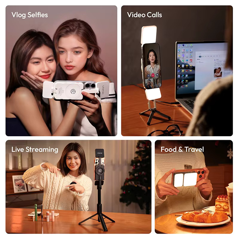 Ulanzi GL01 Magnetisches Aufstecklicht in Schwarz für iPhone 17 und Android, dimmbares Selfie-Licht mit einstellbarer Farbtemperatur 2700-6500K für Live-Vlogs - Bild 6