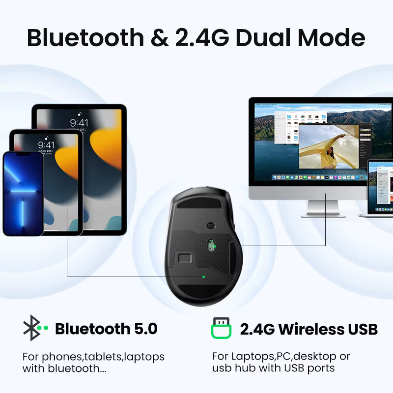 UGREEN Ergonomische Bluetooth 5.0 Maus mit 4000 DPI und 6 Stummen Tasten in Schwarz für Laptop, Tablet und PC - Bild 2
