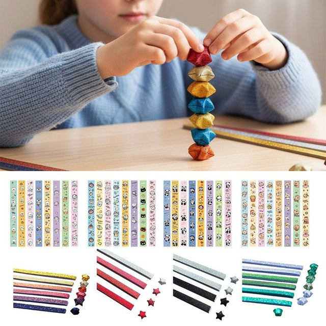 540 Blatt buntes Origami-Papier für Stern-Bastelarbeiten in Cartoon-Optik, einseitig bedruckte Papierstreifen zur Heimdekoration - Bild 1