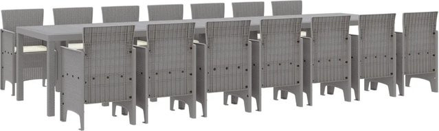vidaXL Garten Essgruppe 15-teilig aus Poly Rattan in Hellgrau und Beige für Terrasse und Garten - Bild 1