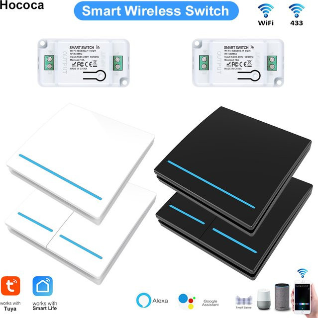 Hococa Smart Tuya WLAN-Lichtschalter in Weiß mit RF433 Fernbedienung und CR2032-Batterie - Bild 1