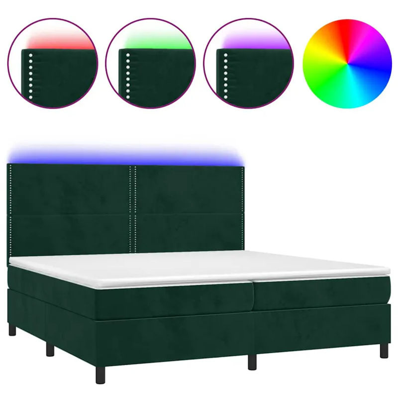 Vidaxl Kontinentalbett mit Matratze und LED in Grün aus Samt, B/T: 200 x 200 cm - Bild 3