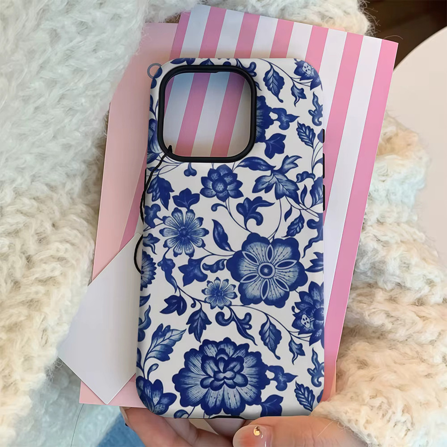 Blaue iPhone Handyhülle mit Porzellan-Design für Apple iPhone 17 16 15 14 13 12 11 Pro Max Plus mit doppelschichtiger Rückseite - Bild 4