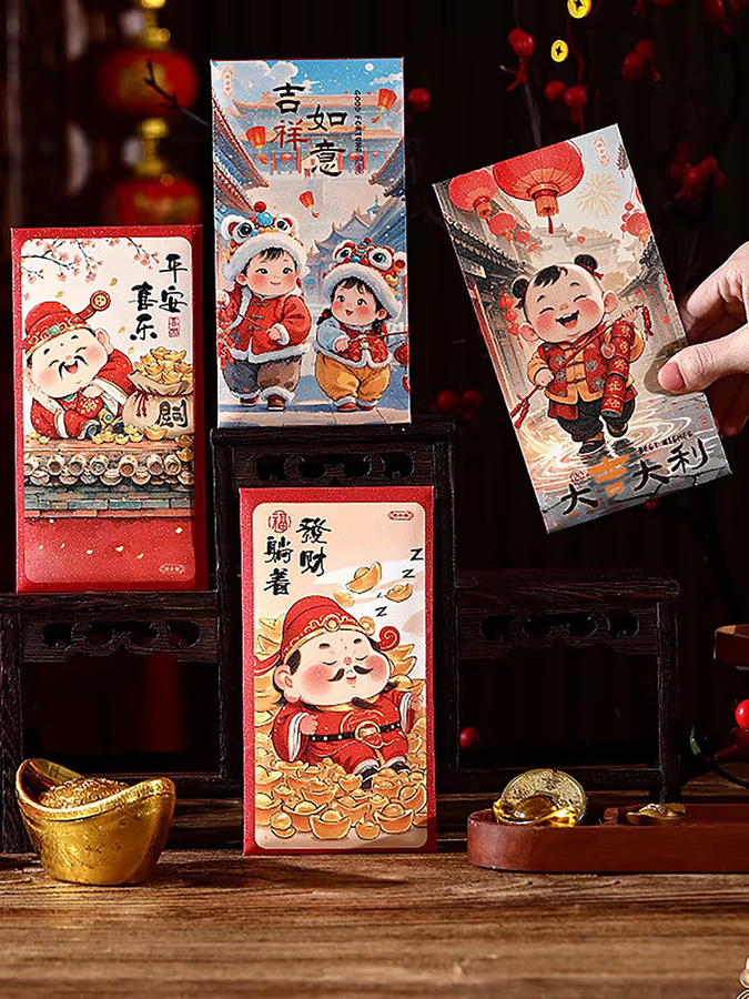 12 Stück rote Umschläge für das Mondneujahr 2026 mit Panda Cartoon Motiv für Kinder und Erwachsene - Bild 3