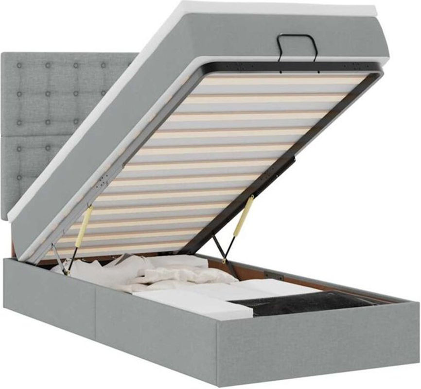 vidaxl Ottoman Funktionsbett mit Matratze aus Stoff in Grau, B/T/H: 90 x 200 x 118 cm - Bild 1