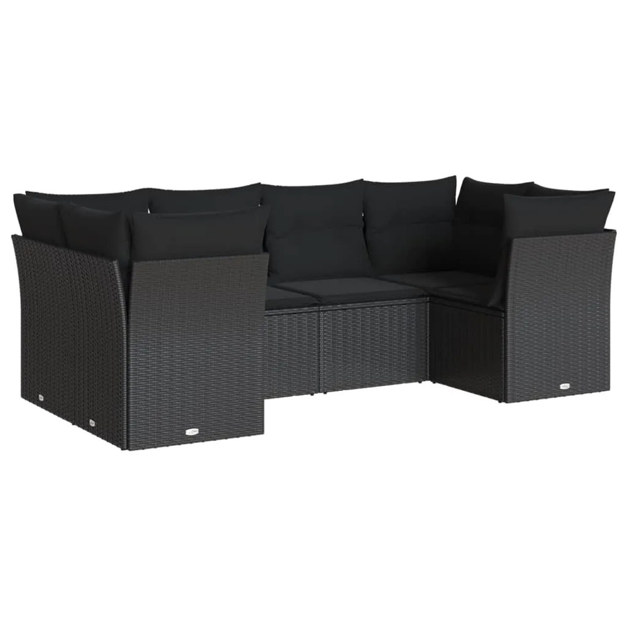 vidaXL 6-tlg Garten-Sofagarnitur in L-Form aus schwarzem PE-Rattan mit Sitzkissen und Stauraum - Bild 2