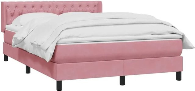 vidaXL Boxspringbett mit Matratze aus Samt in Rosa, B/T/H: 140 x 210 x 78 cm - Bild 1