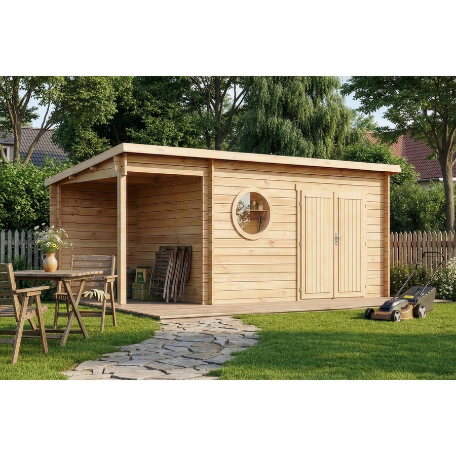 Alpholz Gartenhaus Maria Rondo C mit Pultdach, naturbelassen, B/T: 550 x 270 cm, 34 mm Wandstärke - Bild 2