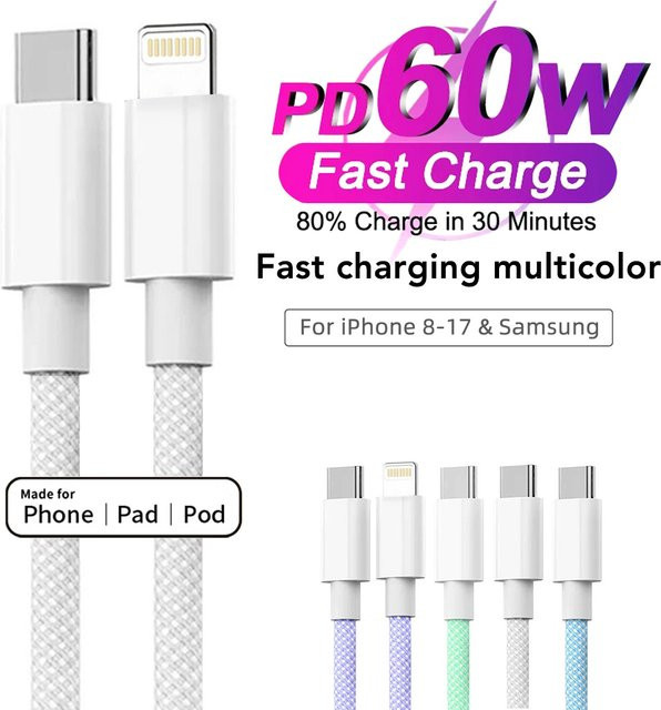Setolgh USB-C auf USB-C Schnelllade-Datenkabel mit 60W Leistung und Nylon-Ummantelung für iPhone 14 und Samsung - Bild 1