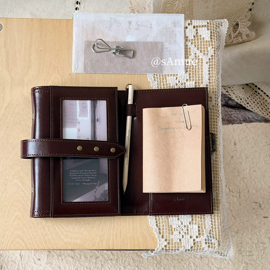 HITUZE Vintage A6 3-fach faltbares Leder-Notizbuch mit 6-Ring-Binder, nachfüllbares Journal in Schwarz und Braun - Bild 2