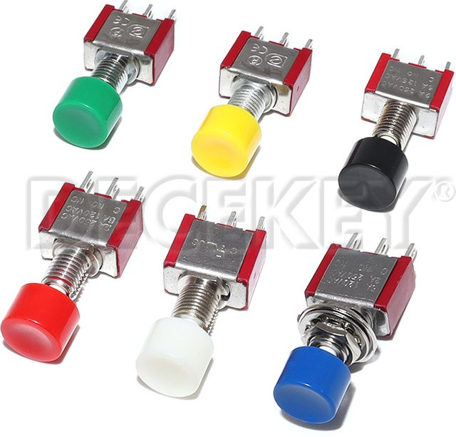 DECEKEY 5 Stück Mini-Drucktastenschalter 3-polig C-NO-NC 6mm mit automatischer Rückstellung in Schwarz und Multicolour 2A 250VAC/5A 120VAC - Bild 1