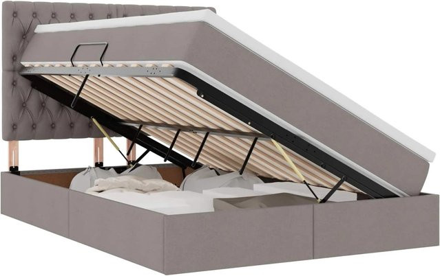 vidaXL Stauraumbett mit Matratze in Taupe aus Kunstleder, B/T/H: 140 x 200 x 28 cm - Bild 1