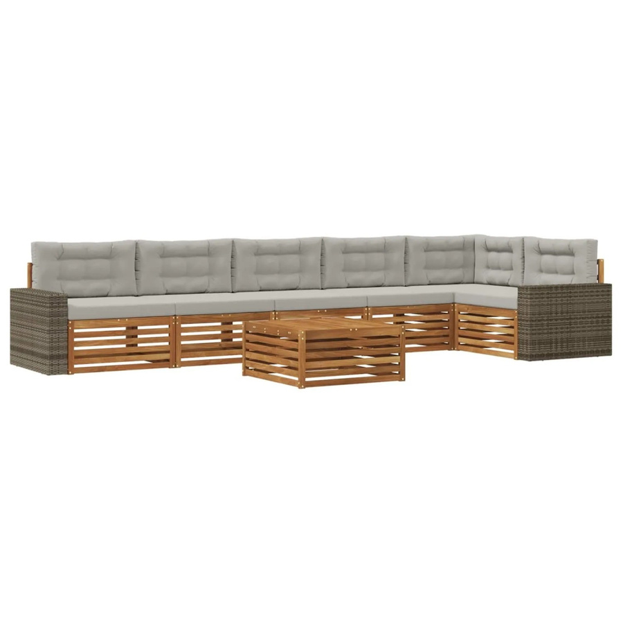 vidaXL Outdoor-Sofagarnitur aus Akazienholz mit 7-teiligem Set in L-Form, Natur und Hellgrau - Bild 2