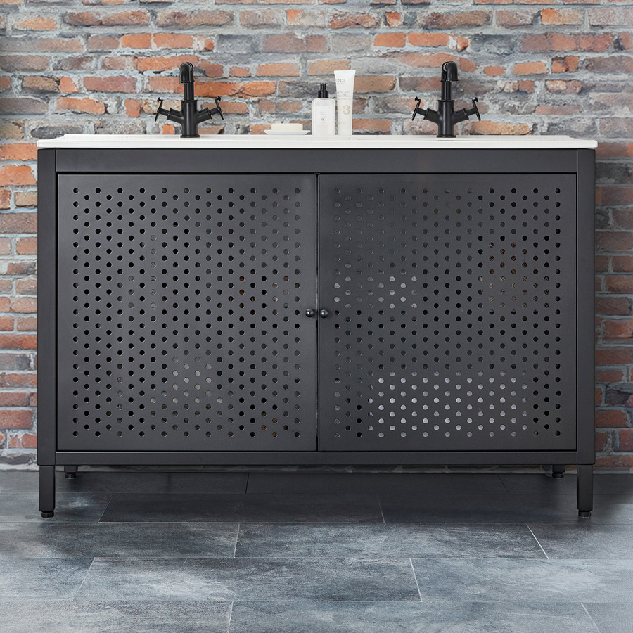 Waschtischunterschrank aus Metall mit Doppelwaschbecken von HudsonReed in Schwarz Matt, Breite: 121 cm - Bild 1