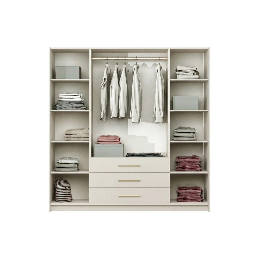 Vente-unique Kleiderschrank Monlio im Art déco Stil, Farbe Beige und Gold, mit integrierten Schubladen und Spiegel, Höhe: 200 cm, Breite: 196 cm, Tiefe: 58 cm - Bild 2