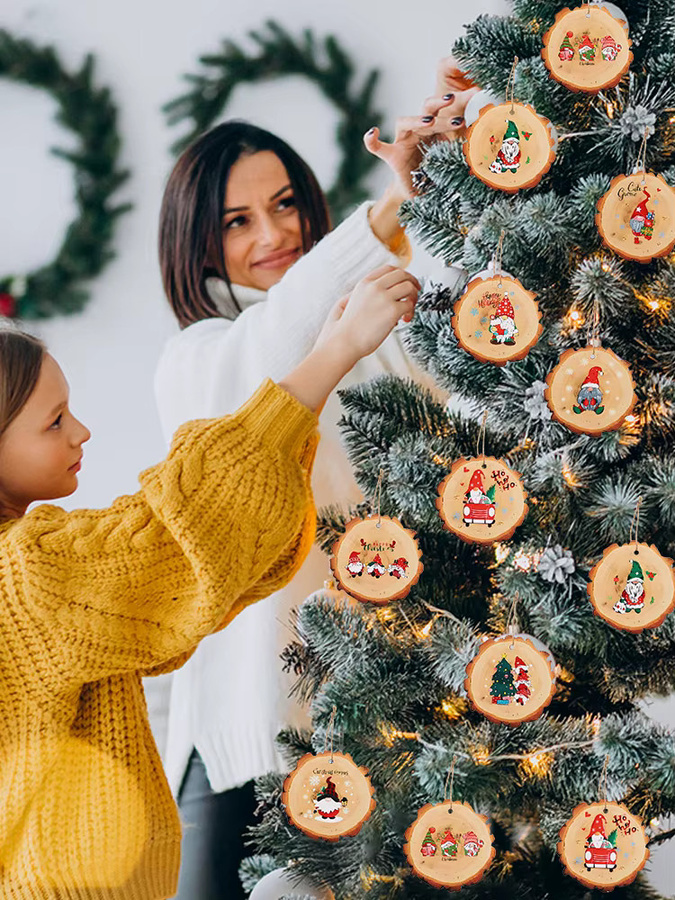 ZQNYCY Weihnachtsbaum-Anhänger aus Holz mit Weihnachtsmann-Motiv, 12 Stück rustikale Holzscheiben als hängende Weihnachtsdekoration für DIY-Handwerk und Zuhause - Bild 7