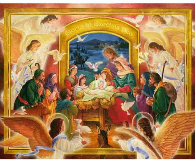FIYO DIY Diamant Stickerei Jesus Geburt und Engel 5D Diamant Malerei Kreuzstich, B: 30 cm, H: 20 cm, Multicolour - Bild 1