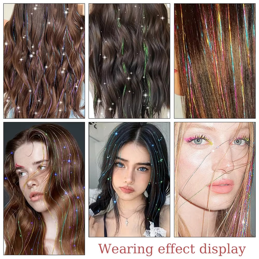 Synthetisches Haar-Glitzer-Set, 48 Zoll, 1200 Strähnen, 12 Farben, Unisex - Bild 3