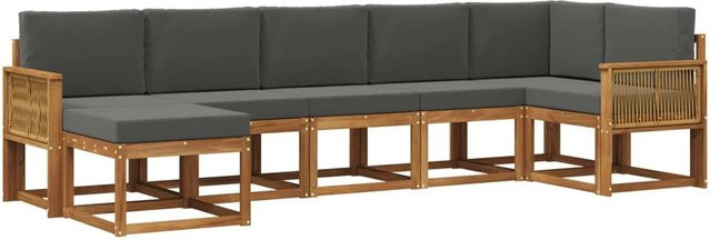 vidaXL Outdoor-Sofagarnitur aus Akazienholz und Polyester in Anthrazit und Natur, 7-teiliges L-Shape Set mit UV-beständigen Kissen - Bild 1