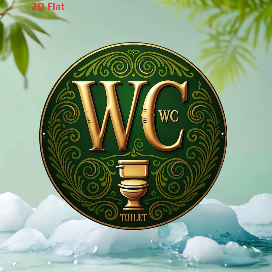 CIFBUY Vintage WC-Schild aus Aluminium in Gold, rundes Wandkunstwerk für Badezimmer und Toilette, Durchmesser: 30,48 cm - Bild 4