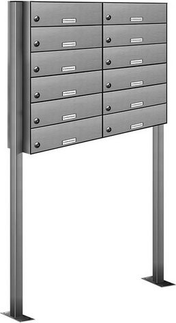 AL Briefkasten-System für 12 Parteien mit Zaundurchwurf, silberfarben, B/H/T: 84,8 x 150 x 27,5 cm - Bild 1