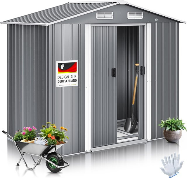 KESSER XL Metall Gerätehaus mit Fundament und Satteldach in Grau, B/T/H: 195 x 131 x 186 cm - Bild 1
