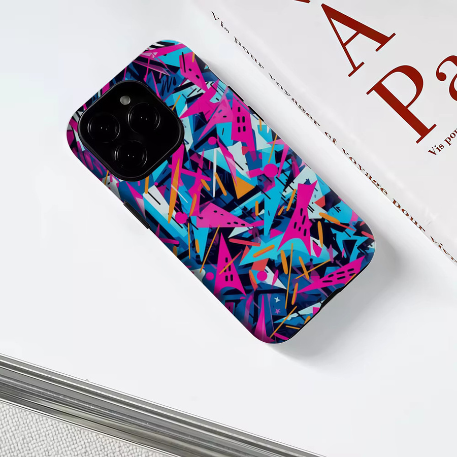 Potdemiel Magnetische Handyhülle mit rosa-blauem Geometrie-Design für iPhone 17 16 15 14 13 Pro Max Plus, robuste Doppel-Schicht-Schutzhülle, Mehrfarbig - Bild 3
