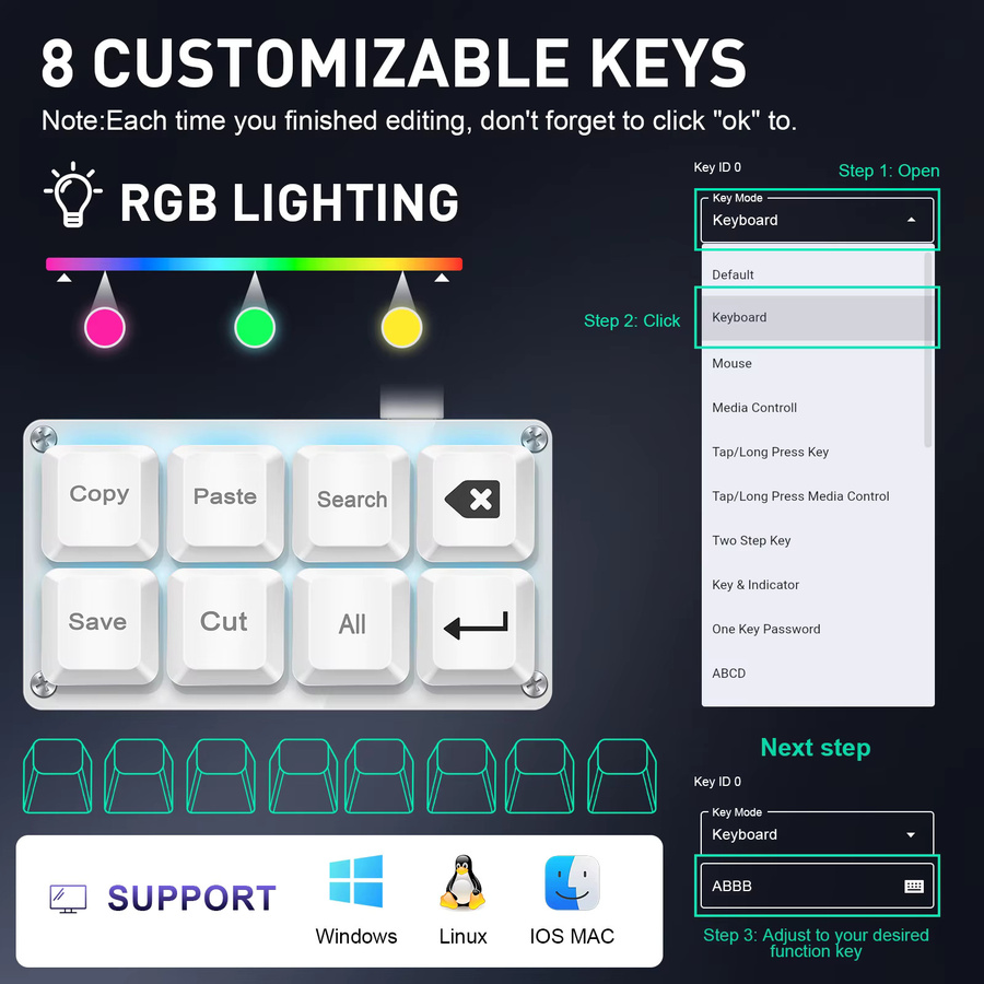 SAYODEVICE 8-Tasten Mini-Shortcut-Tastatur als mechanisches Makro-Keypad mit Hot-Swap-Funktion für Büro und Gaming in Schwarz oder Weiß - Bild 2