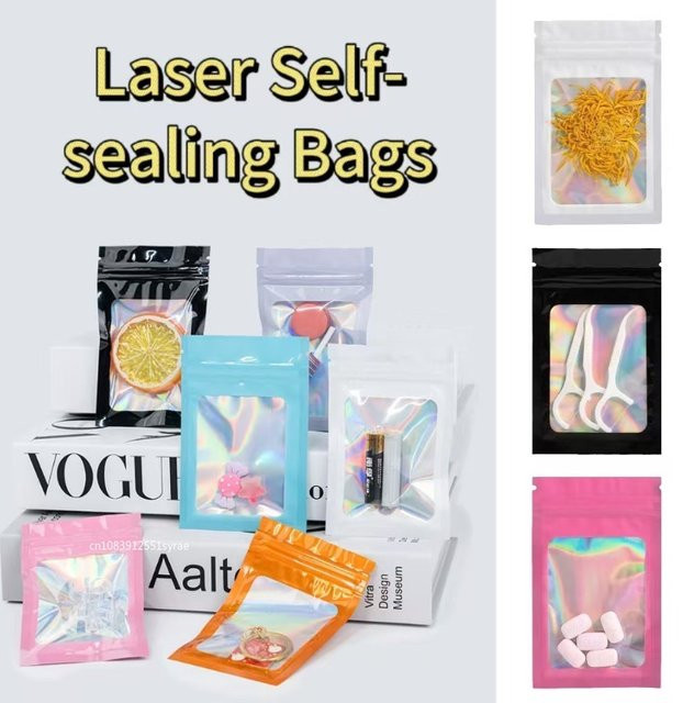 Wiederverschließbare Laser-Kunststoff-Aluminiumfolienbeutel in Weiß, geruchsdichte Aufbewahrungsbeutel für Schmuck und Einzelhandel - Bild 1