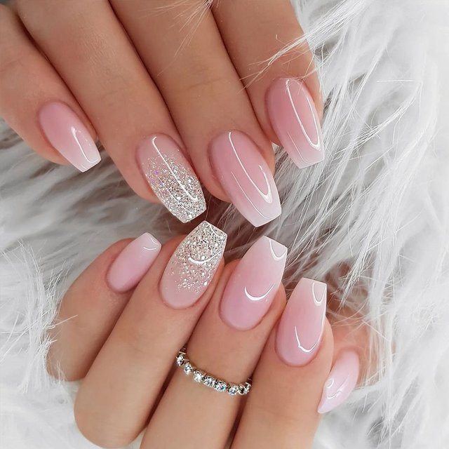 Trapezförmige Press-on Nails, glänzend, 24 Stück, mit Kleber und Nagelfeile - Bild 1