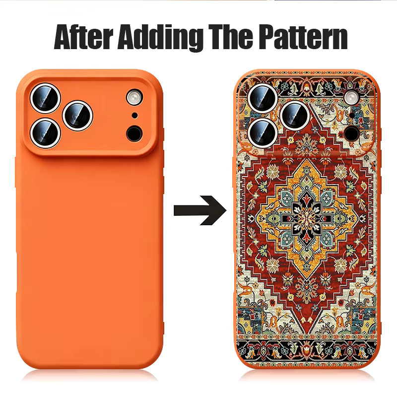 Magnetische Flüssigsilikonhülle für Apple iPhone 17 Pro, 16, 15, 14, 13 Pro Max mit MagSafe Kompatibilität, Vintage Ethno-Blumenmuster, Multicolor Orange - Bild 3