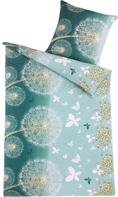 Optidream Mikrofaser Bettwäsche 2-teilig mit Reißverschluss, Floral Nature Design, Türkis/Grün, B/H: 135 x 200 cm - Bild 1