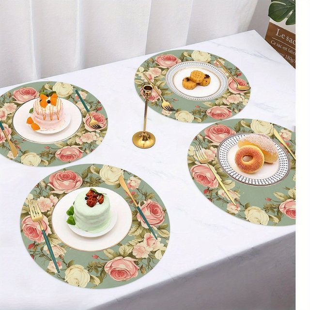 VIKAMA Vintage Floral Runde Tischsets Elegante Esszimmer Dekoration - Bild 1