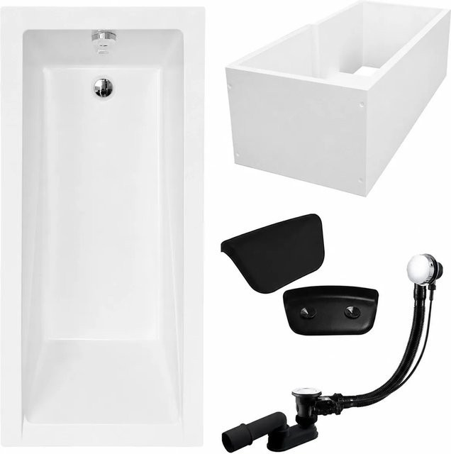KOLMAN Badewanne Rechteck aus Acryl in Weiß mit Wannenträger, Kopfstütze Kodi, Ablauf und Füßen, B: 150 cm, T: 70 cm - Bild 1