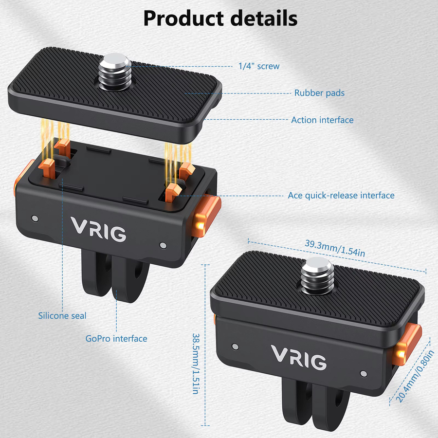 VRIG Magnetische Schnellwechselhalterung für Insta360 ACE, ACE PRO und ACE PRO 2, inklusive 2-poliger Halterung und 1/4-Zoll-Schraubenplatte, Farbe: Schwarz, kompatibel mit X5-2 - Bild 3