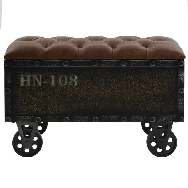 vidaXL Aufbewahrungsbank aus Massivholz mit Kunstleder in Braun im Vintage-Design, B/T/H: 80,5 x 41 x 50 cm - Bild 1