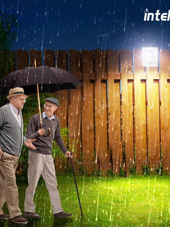 intelamp Solar-Flutlicht mit Bewegungssensor und großem Solarpanel, 12000 mAh LED Sicherheitsleuchte für Garten und Außenbereich, Schwarz - Bild 6