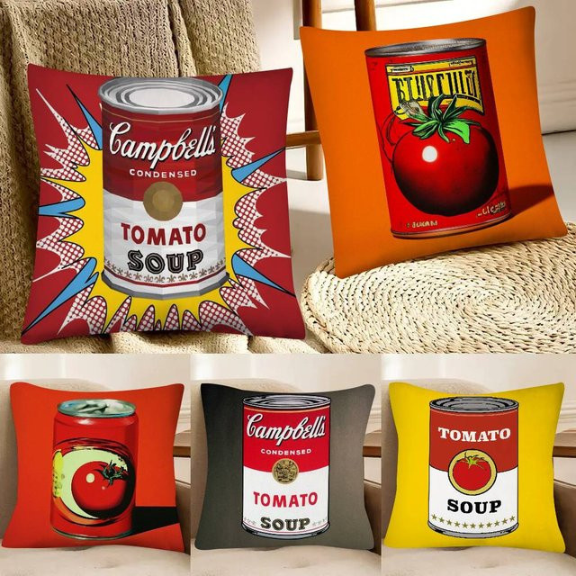 Kayou Kissenbezug Andy Warhol Pop Art Tomatensuppe, quadratisch, Mehrfarbig, Breite: 40 cm, Höhe: 40 cm, Tiefe: 40 cm - Bild 1