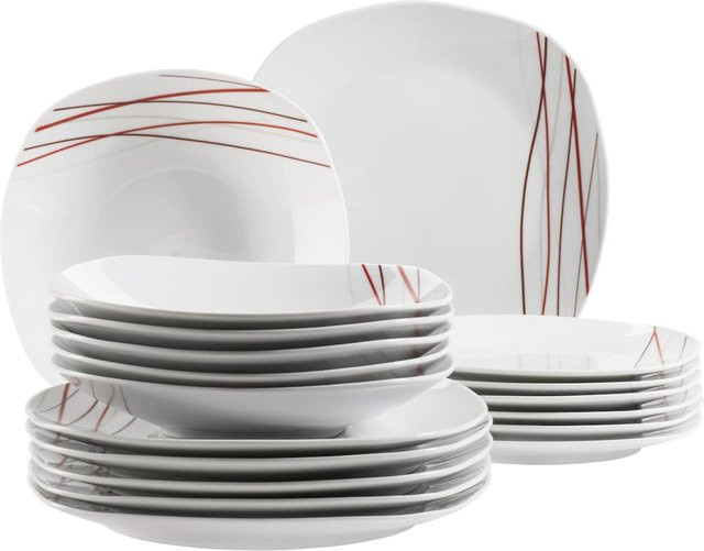 Mäser Teller-Set Sencilla aus Porzellan, 18-teilig, Weiß und Rot - Bild 1
